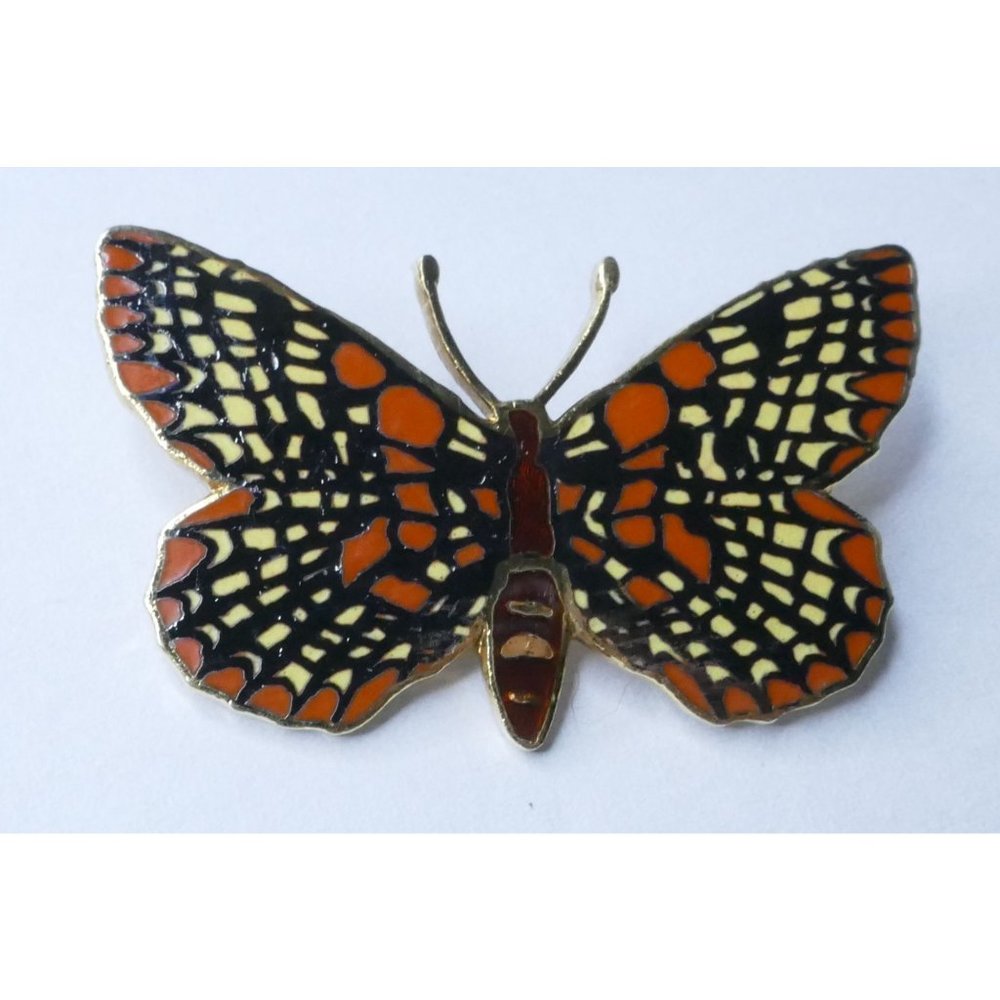 1990 Signed William Spear Enamel Checkerspot Butterfly Brooch